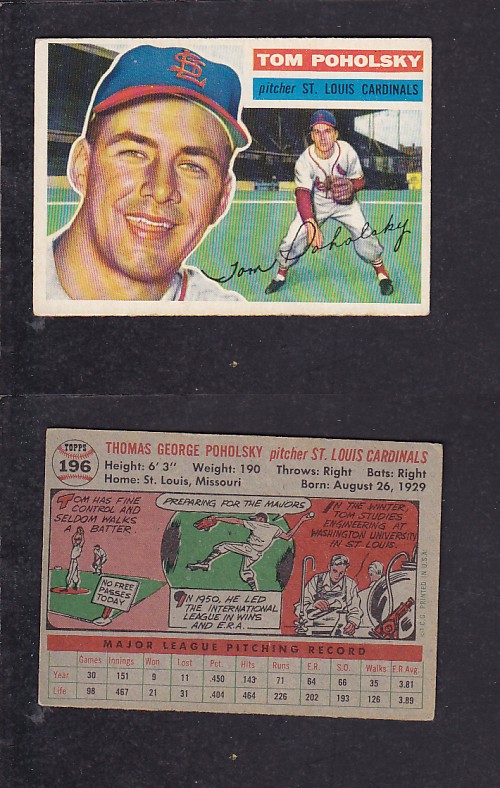 1956 TOPPS BASEBALL CARD #196 T. POHOLSKY photo