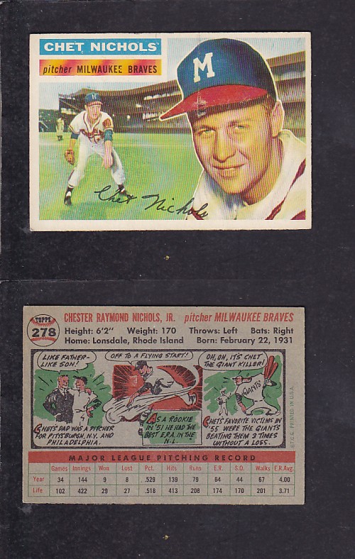 1956 TOPPS BASEBALL CARD #278 C. NICHOLS photo