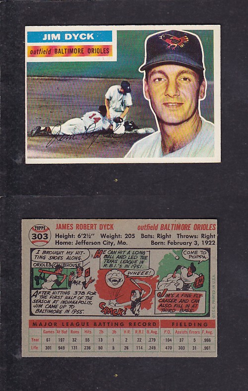 1956 TOPPS BASEBALL CARD #303 J. DYCK photo