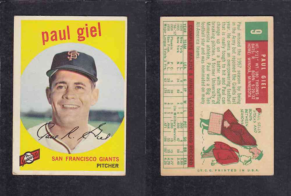 1959 TOPPS BASEBALL CARD#9  P.  GIEL photo