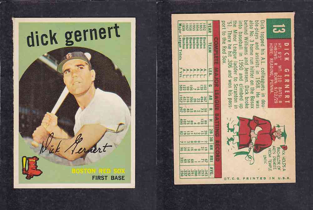 1959 TOPPS BASEBALL CARD#13  D.  GERNERT photo