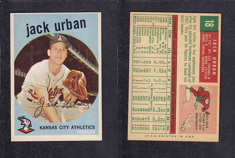 1959 TOPPS BASEBALL CARD#18  J.  URBAN photo