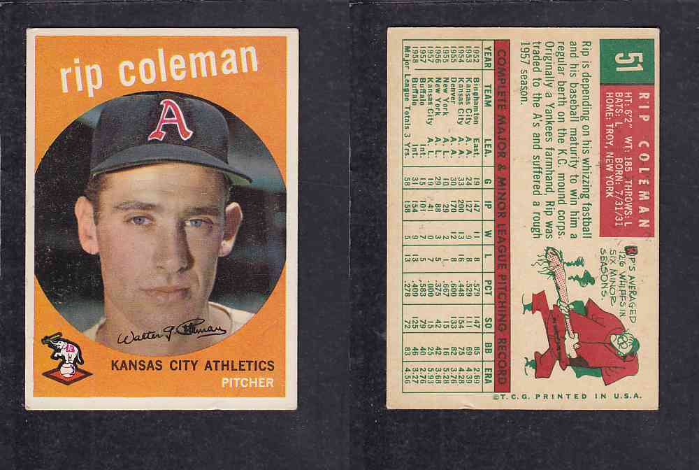 1959 TOPPS BASEBALL CARD#51  R.   COLEMAN photo