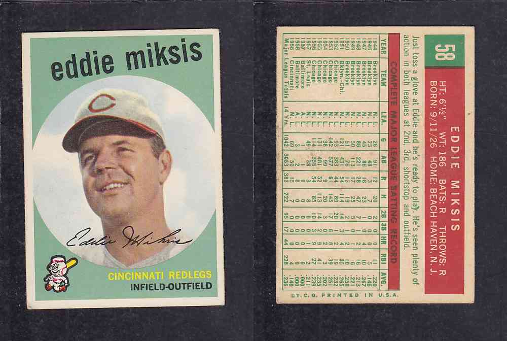 1959 TOPPS BASEBALL CARD #58   E. MIKSIS photo