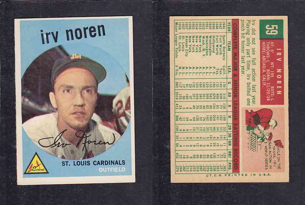 1959 TOPPS BASEBALL CARD #59    I. NOREN photo