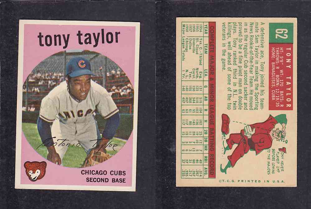 1959 TOPPS BASEBALL CARD #62    T. TAYLOR photo