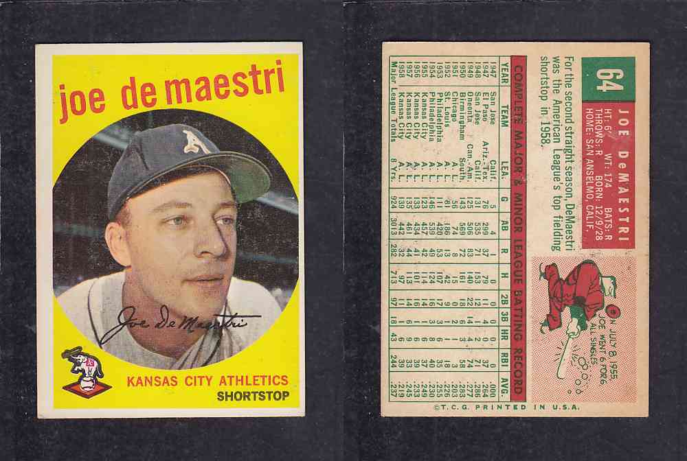 1959 TOPPS BASEBALL CARD #64   J. DE MAESTRI photo