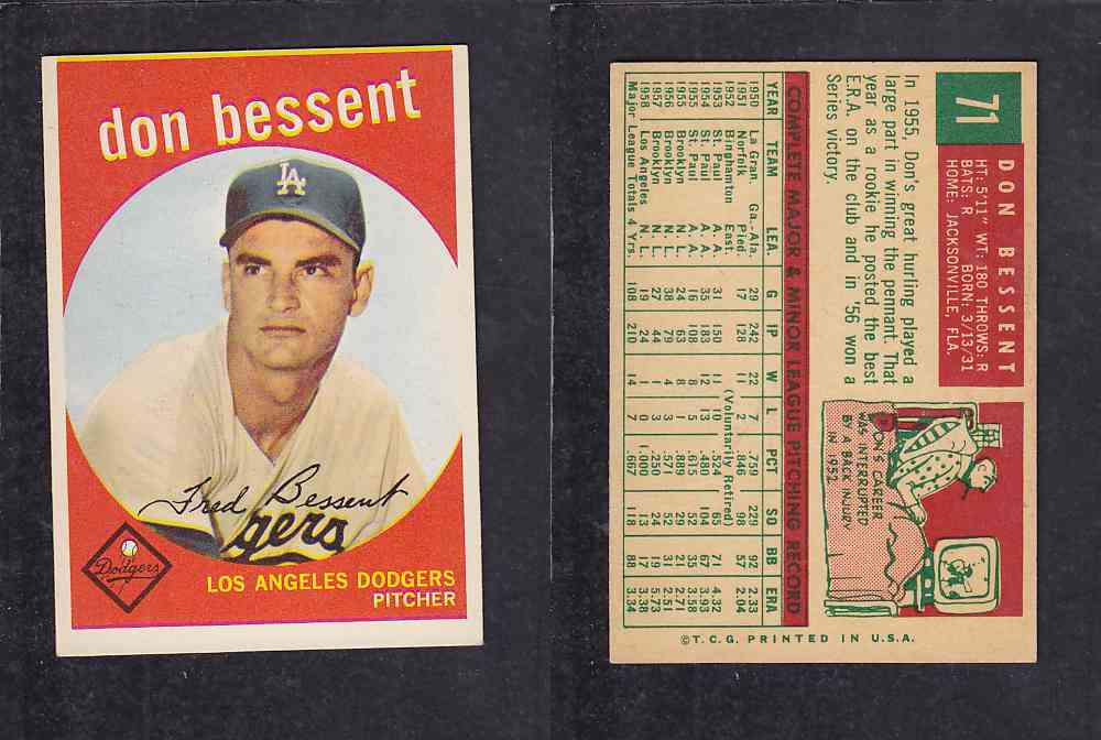 1959 TOPPS BASEBALL CARD #71    D.  BESSENT photo