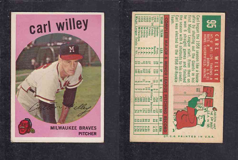 1959 TOPPS BASEBALL CARD #95    C. WILLEY photo