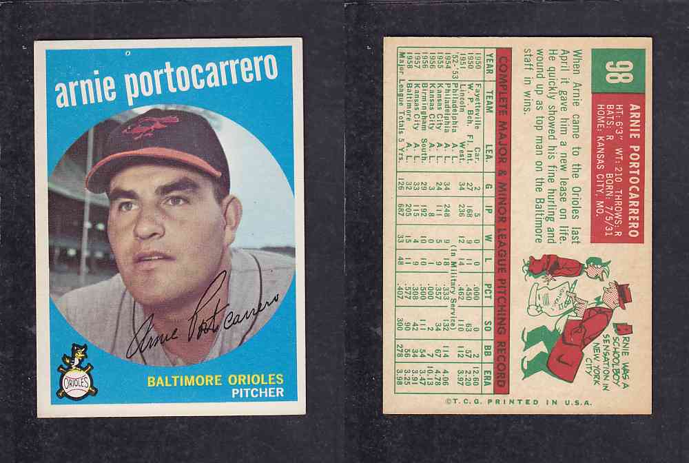 1959 TOPPS BASEBALL CARD #98   A.  PORTOCARRERO photo