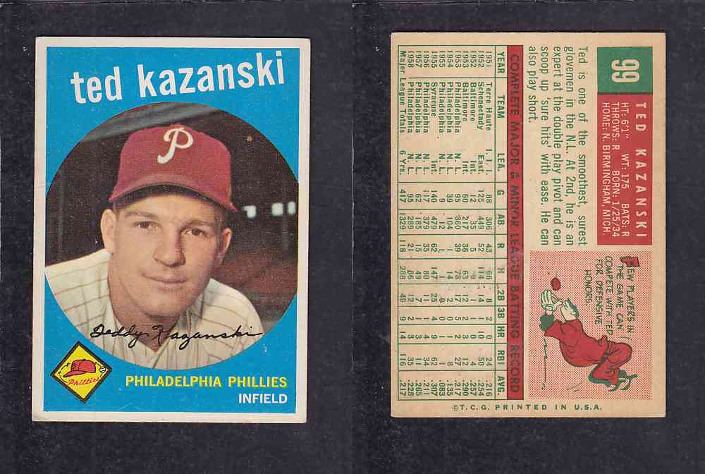 1959 TOPPS BASEBALL CARD #99    T. KAZANSKI photo