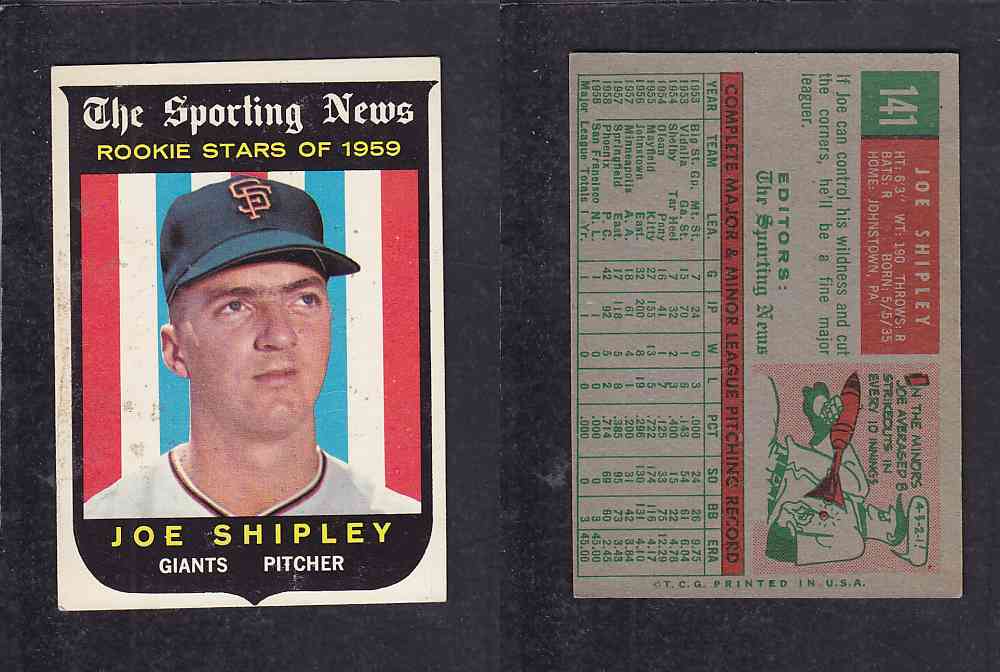 1959 TOPPS BASEBALL CARD #141     J. SHIPLEY photo