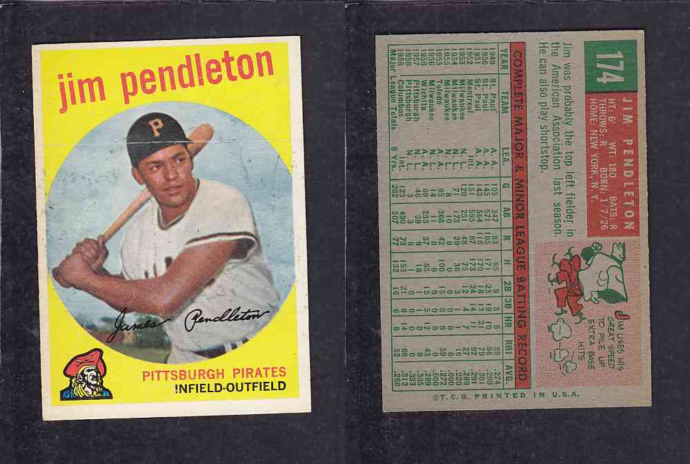 1959 TOPPS BASEBALL CARD #174   J. PENDLETON photo