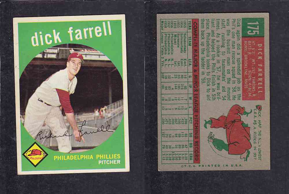 1959 TOPPS BASEBALL CARD #175   D. FARRELL photo