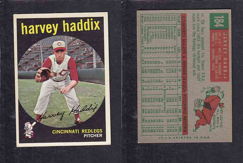 1959 TOPPS BASEBALL CARD #184   H. HADDIX photo