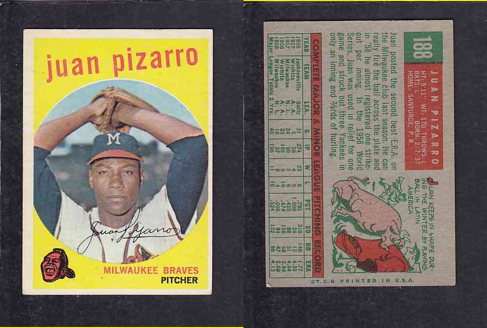 1959 TOPPS BASEBALL CARD #188   J. PIZARRO photo