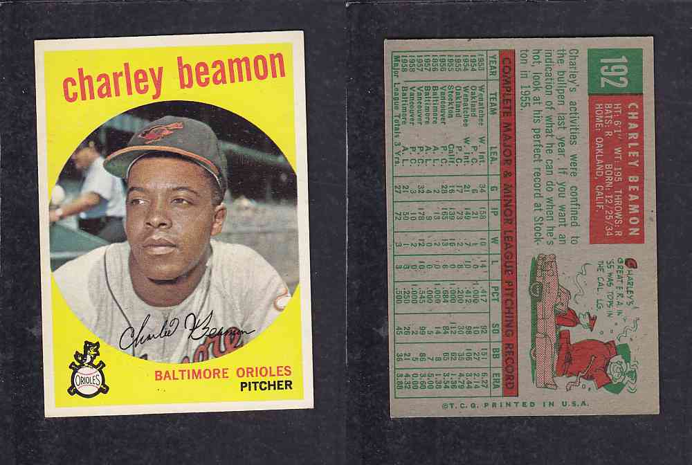 1959 TOPPS BASEBALL CARD #192   C. BEAMON photo