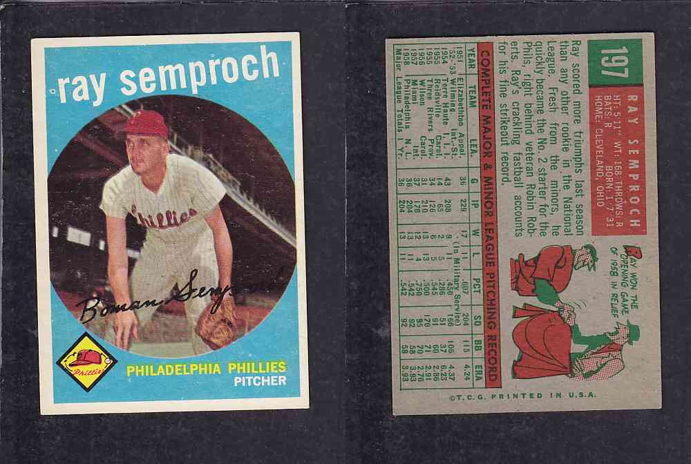 1959 TOPPS BASEBALL CARD #197   R. SEMPROCH photo