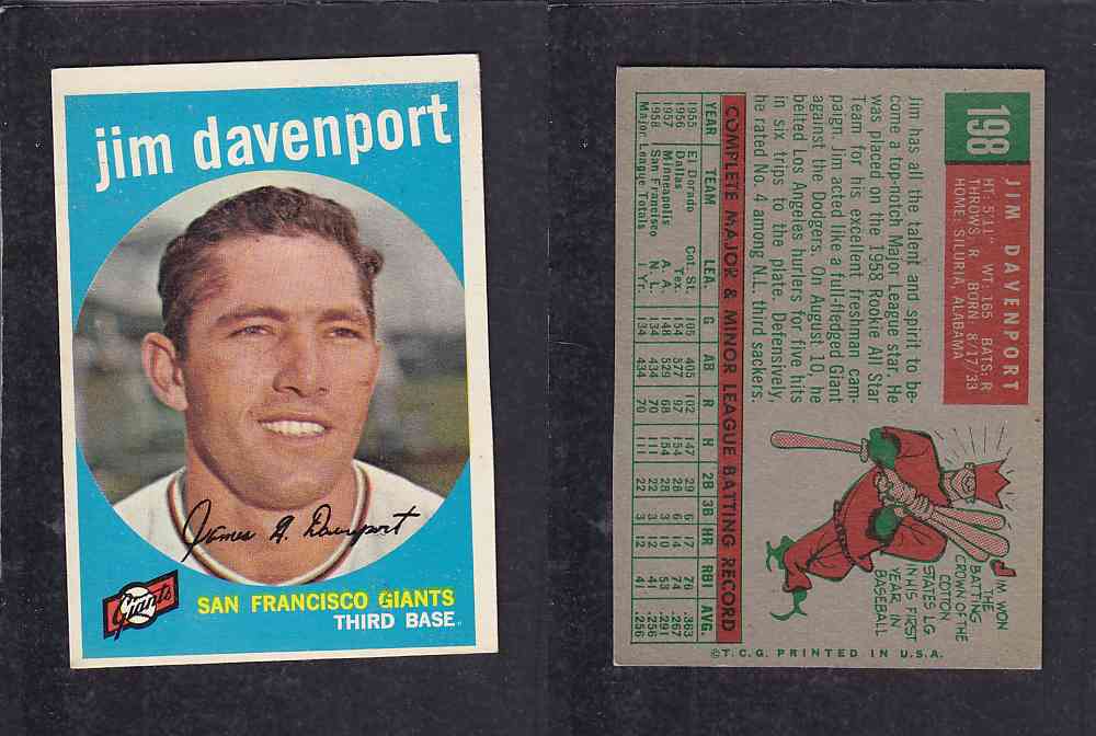 1959 TOPPS BASEBALL CARD #198  J. DAVENPORT photo