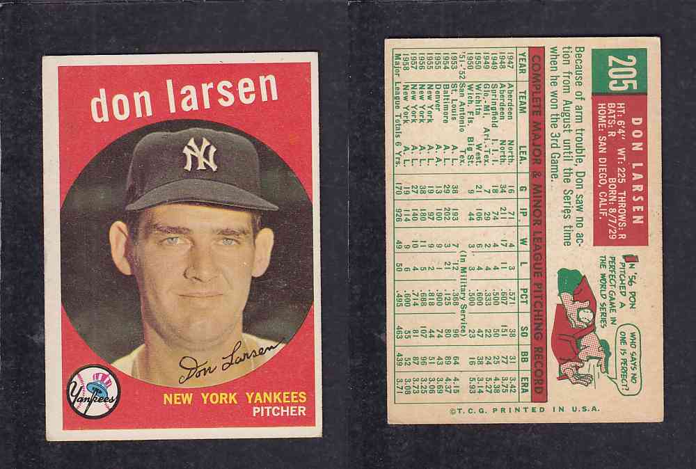 1959 TOPPS BASEBALL CARD #205   D. LARSEN photo