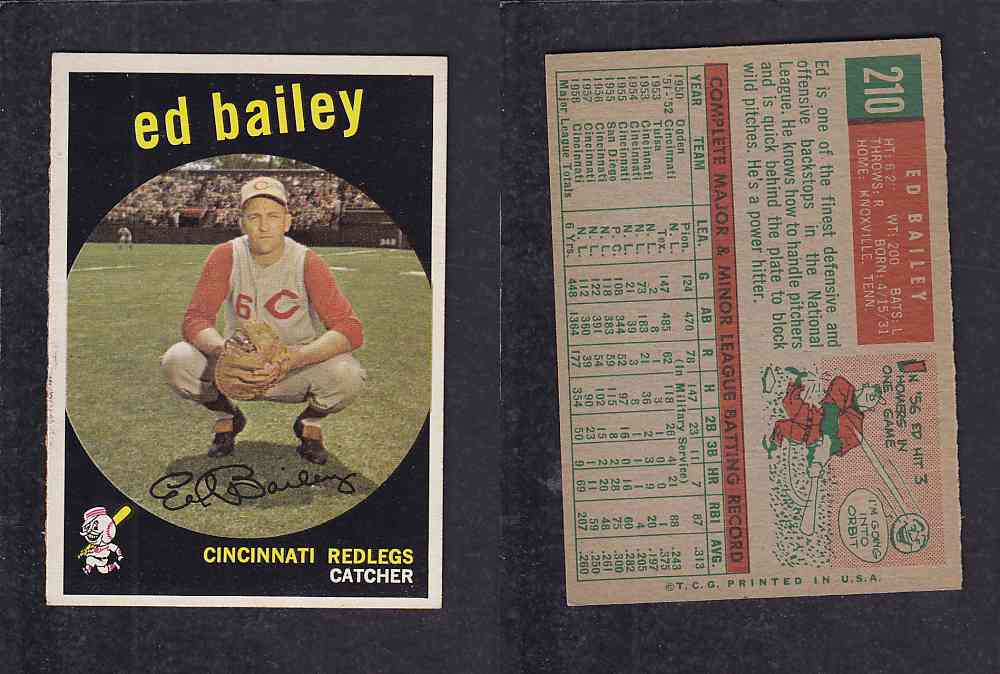 1959 TOPPS BASEBALL CARD #210   E. BAILEY photo