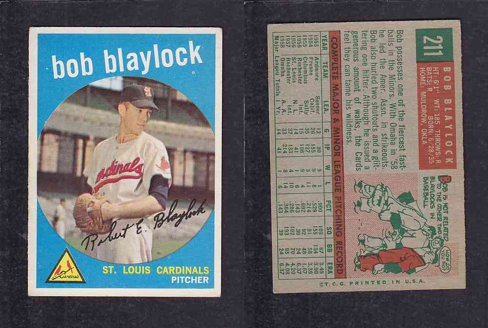 1959 TOPPS BASEBALL CARD #211   B. BLAYLOCK  photo