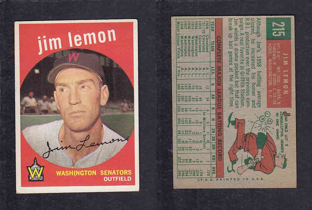 1959 TOPPS BASEBALL CARD #215  J. LEMON photo