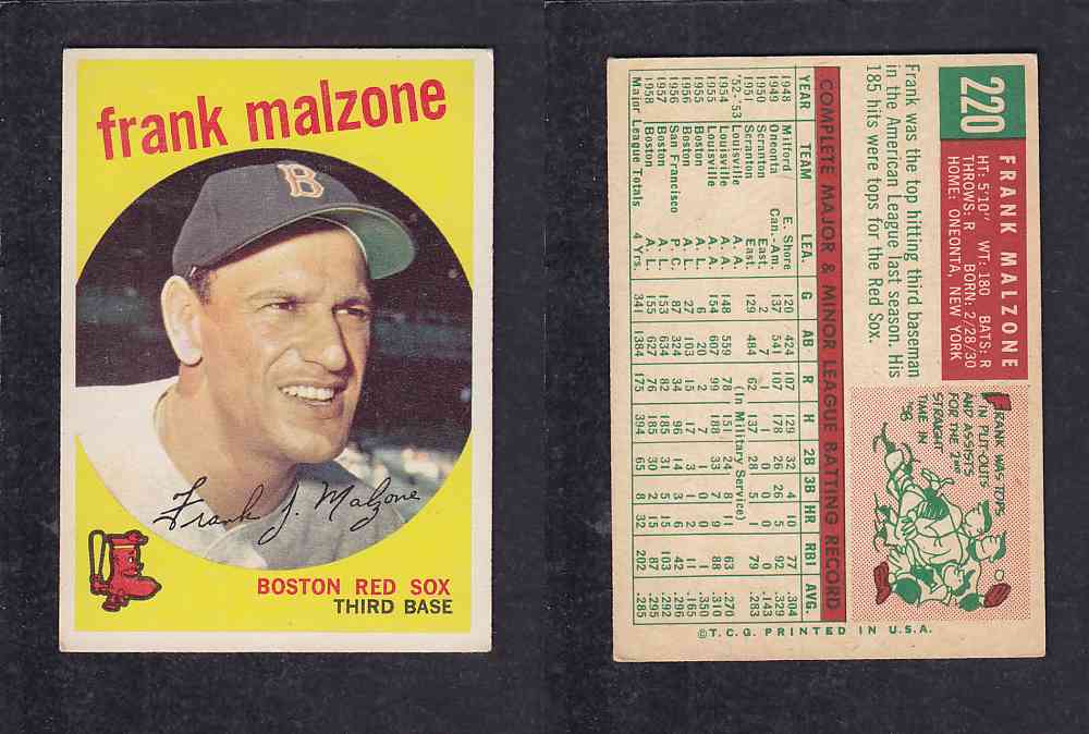 1959 TOPPS BASEBALL CARD #220  F. MALZONE  photo