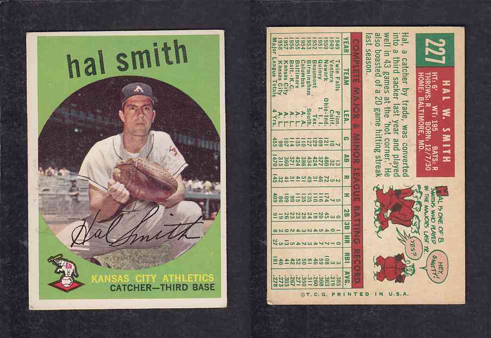 1959 TOPPS BASEBALL CARD #227   H. SMITH photo