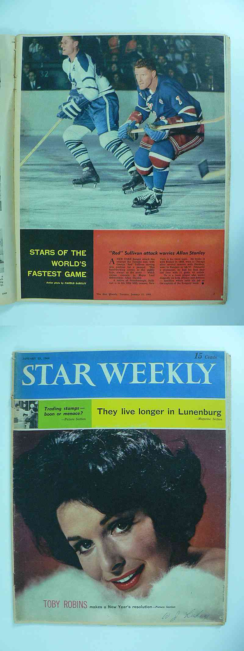 1959-60 TORONTO STAR FULL MAGAZINE R.SULLIVAN POSTER photo