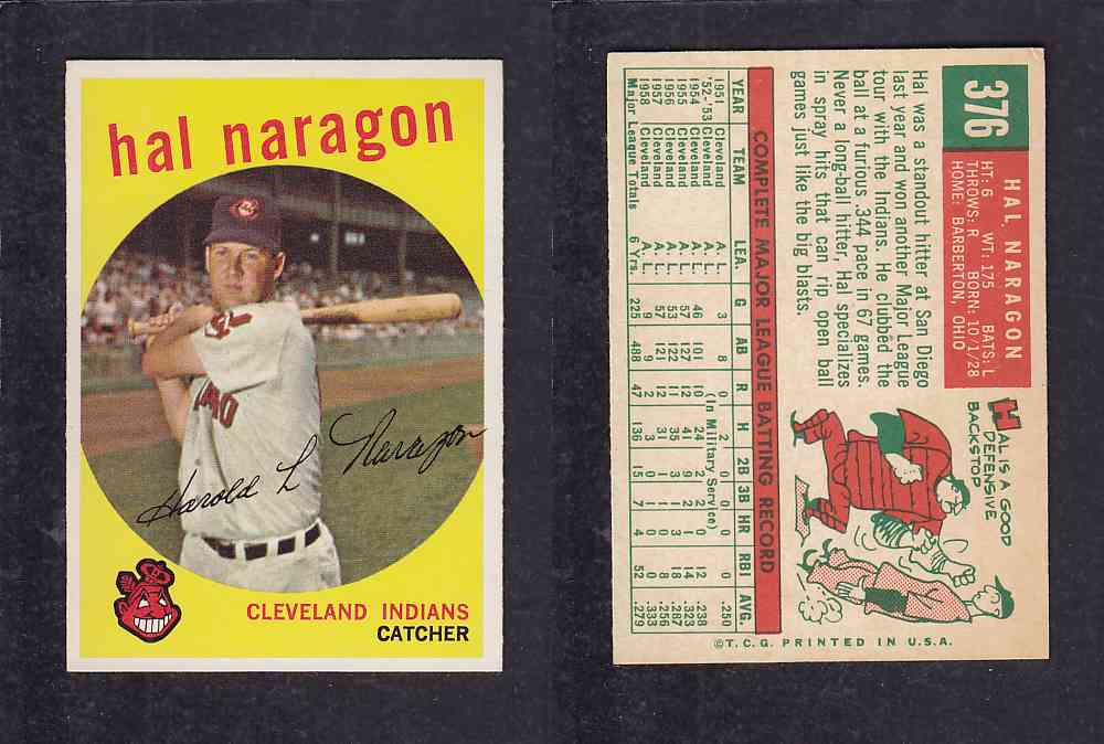 1959 TOPPS BASEBALL CARD #376   H. NARAGON photo