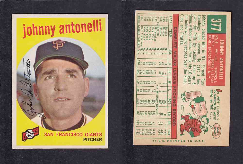 1959 TOPPS BASEBALL CARD #377   J. ANTONELLI photo