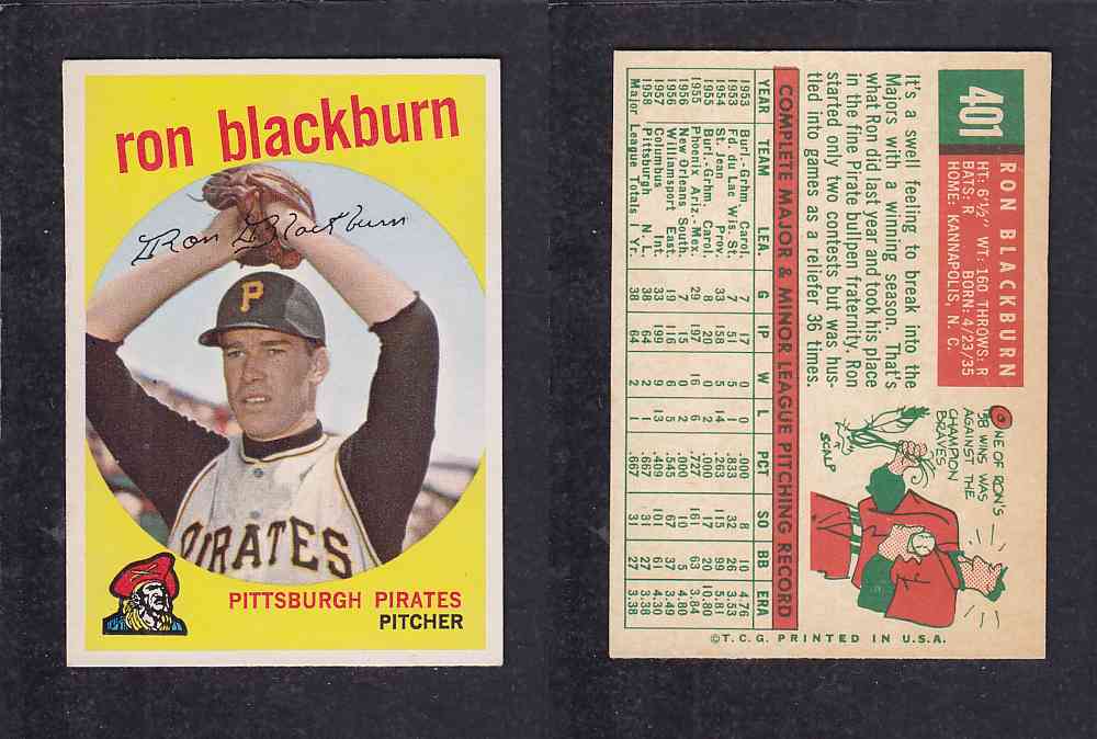 1959 TOPPS BASEBALL CARD #401   R. BLACKBURN photo