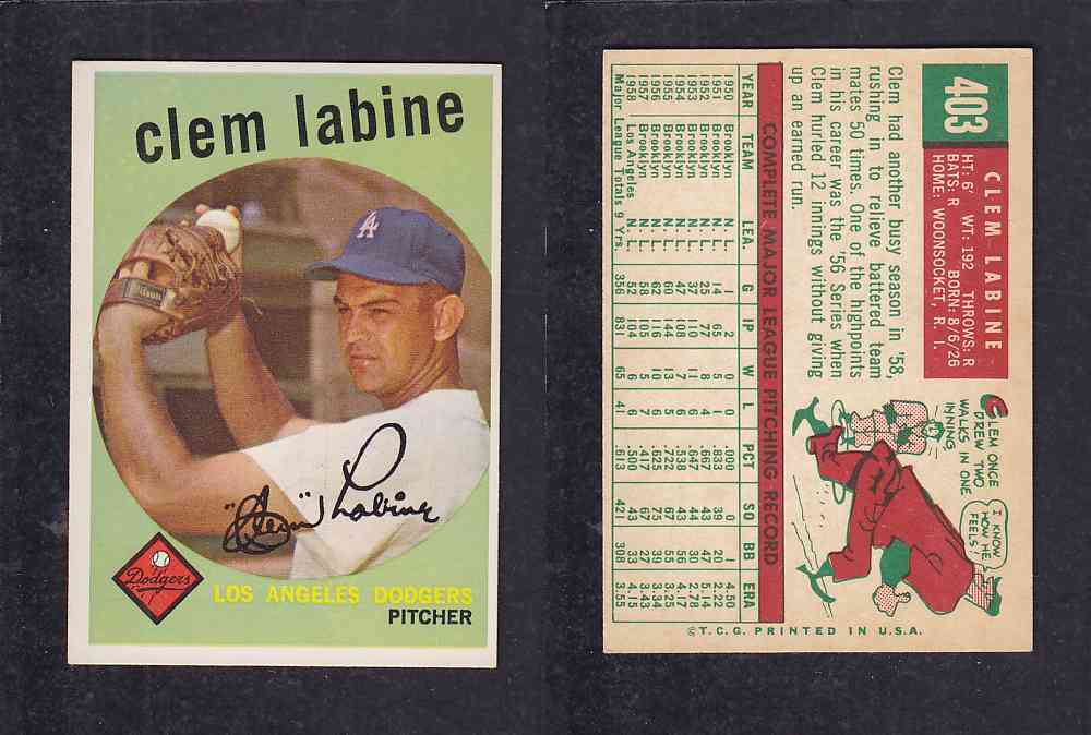 1959 TOPPS BASEBALL CARD #403  C. LABINE photo