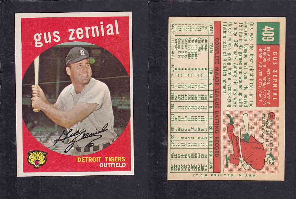 1959 TOPPS BASEBALL CARD #409  G. ZERNIAL photo