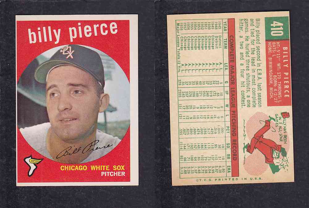 1959 TOPPS BASEBALL CARD #410   B. PIERCE photo