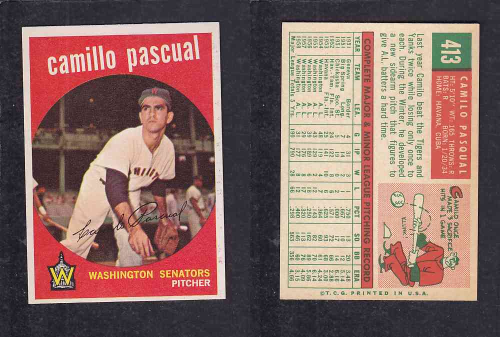 1959 TOPPS BASEBALL CARD #413  C. PASCUAL photo