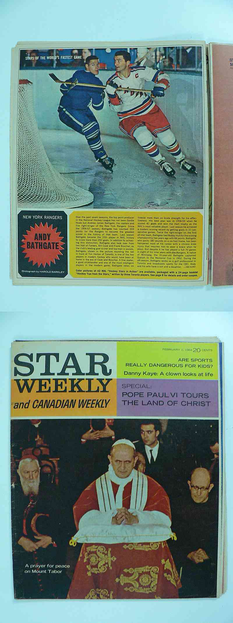 1963-64 TORONTO STAR FULL MAGAZINE A.BATHGATE POSTER photo