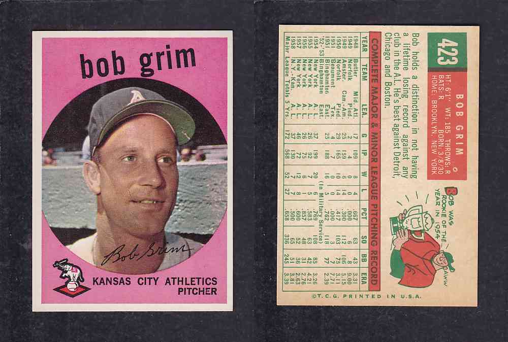 1959 TOPPS BASEBALL CARD #423   B. GRIM photo