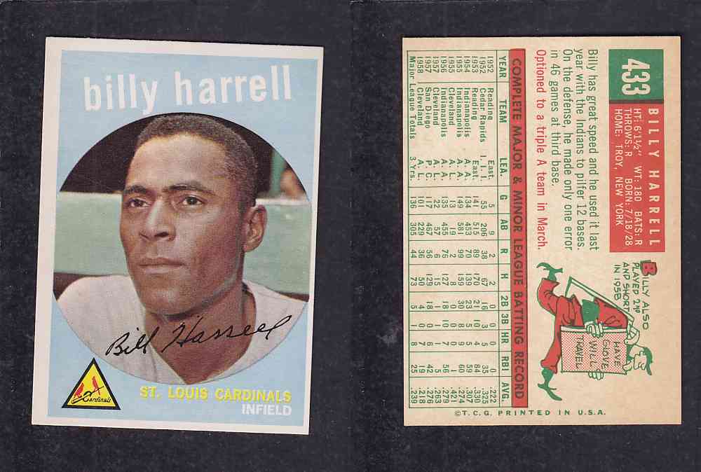 1959 TOPPS BASEBALL CARD #433   B. HARRELL photo