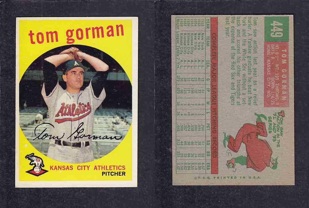 1959 TOPPS BASEBALL CARD #449  T. GORMAN photo