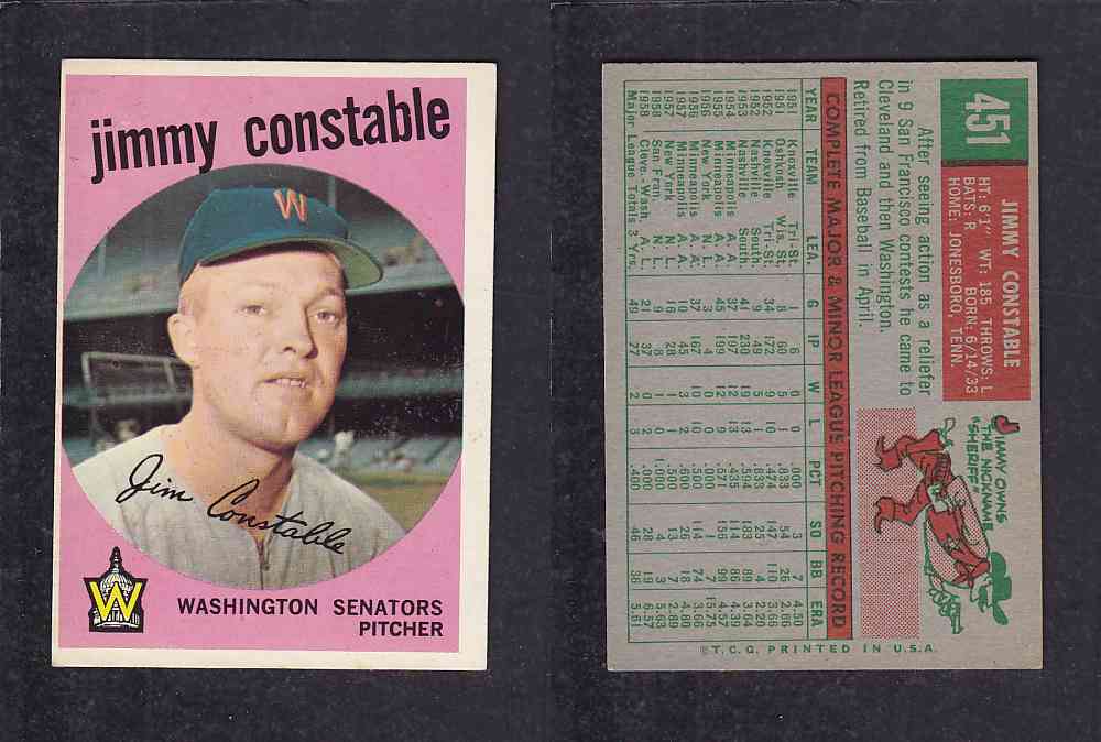 1959 TOPPS BASEBALL CARD #451  J. CONSTABLE photo