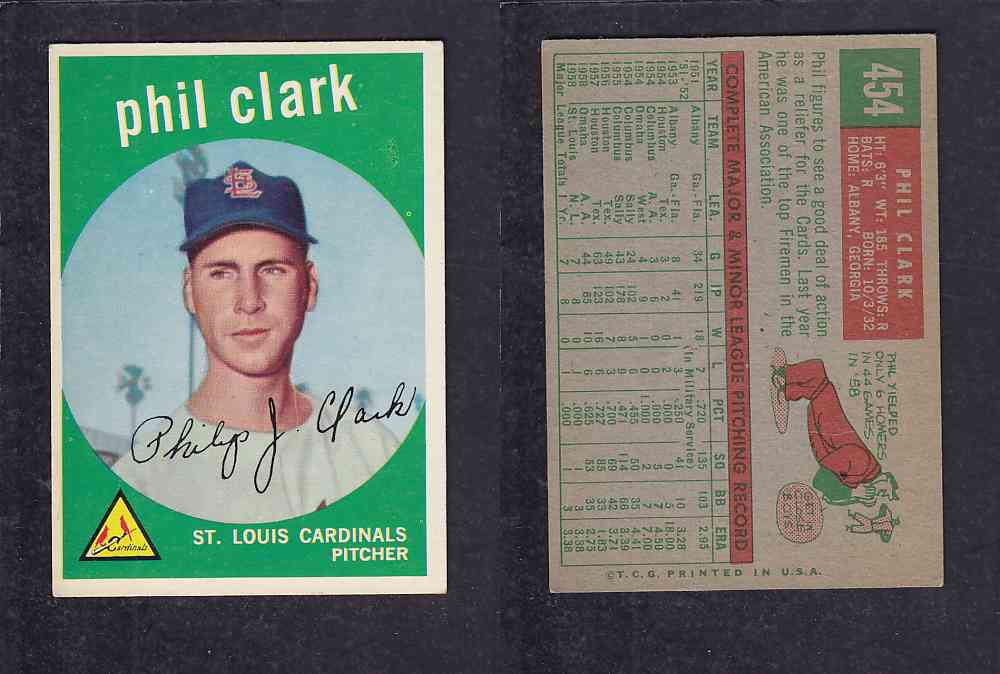 1959 TOPPS BASEBALL CARD #454   P. CLARK photo