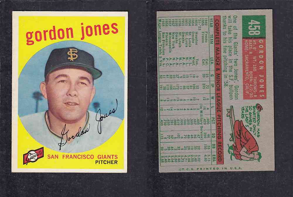 1959 TOPPS BASEBALL CARD #458   G. JONES photo