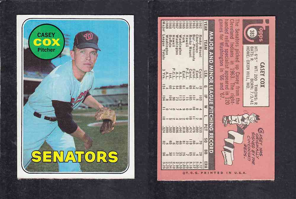 1969 TOPPS BASEBALL CARD #383 M. COX photo