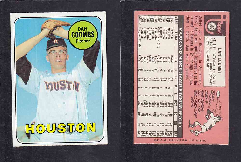 1969 TOPPS BASEBALL CARD #389 M. COOMBS photo