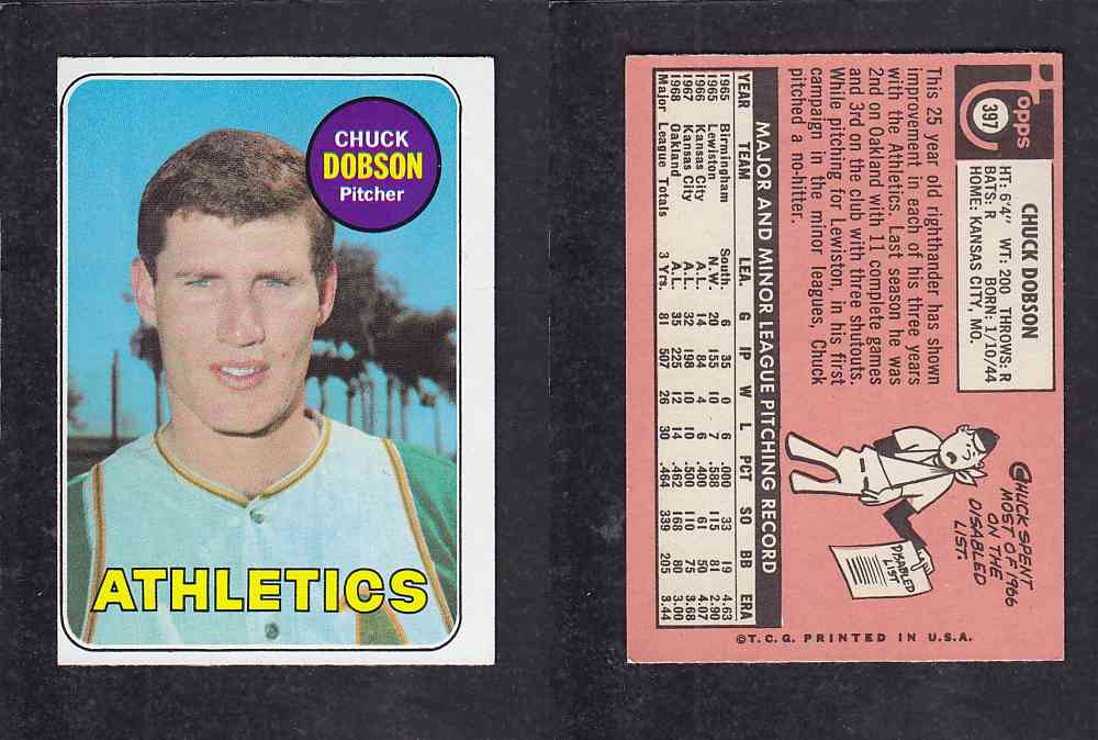 1969 TOPPS BASEBALL CARD #397 M. DOBSON photo