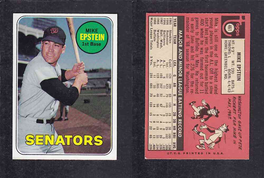 1969 TOPPS BASEBALL CARD #461 M. EPSTEIN photo