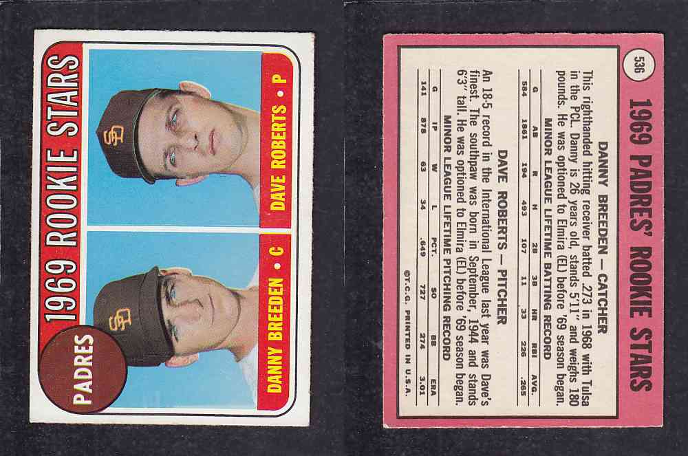 1969 TOPPS BASEBALL CARD #536 PADRES ROOKIE STARS photo