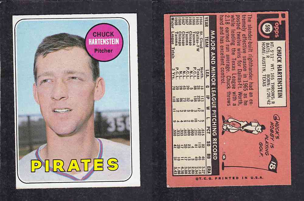 1969 TOPPS BASEBALL CARD #596 M. HARTENSTEIN photo